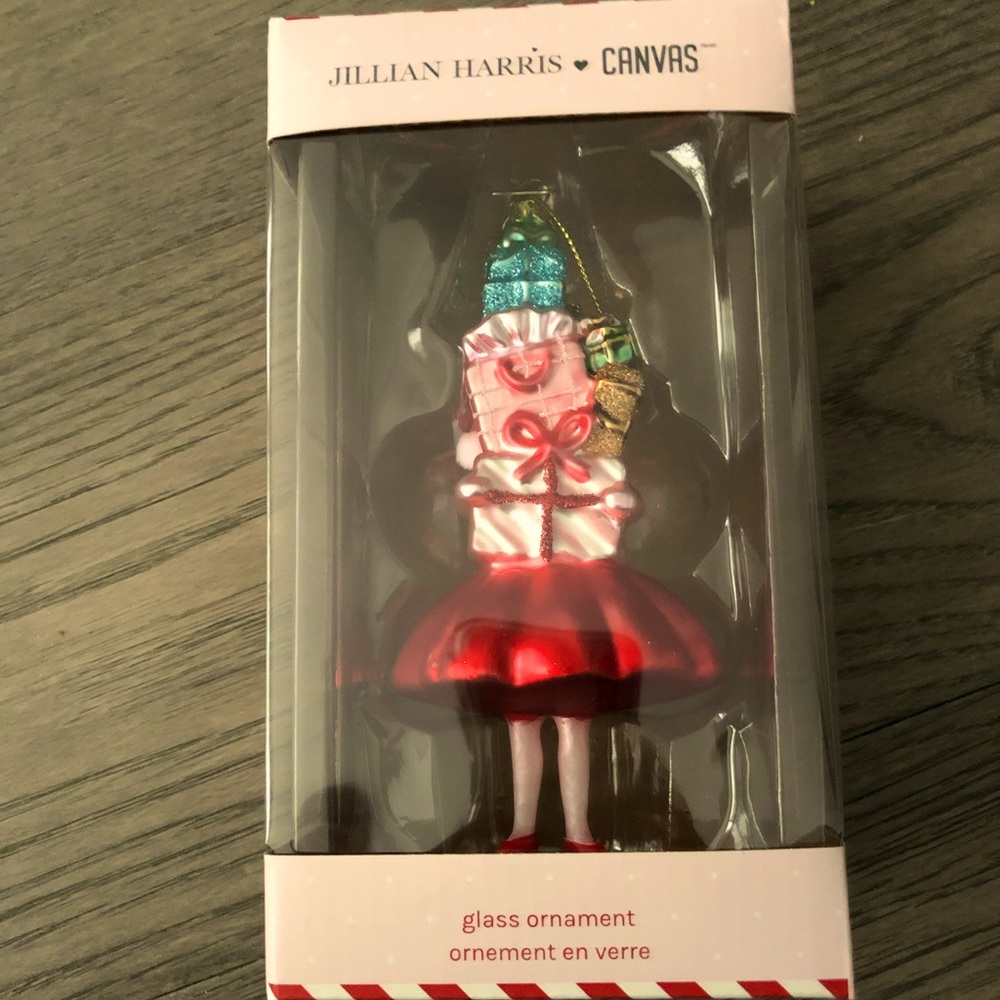Jillian Harris X CANVAS Girl With Christmas Presents, Ornament, Glass